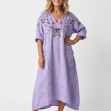 Maebeth | Floral Embroidered Oversized Pocket Midi Dress