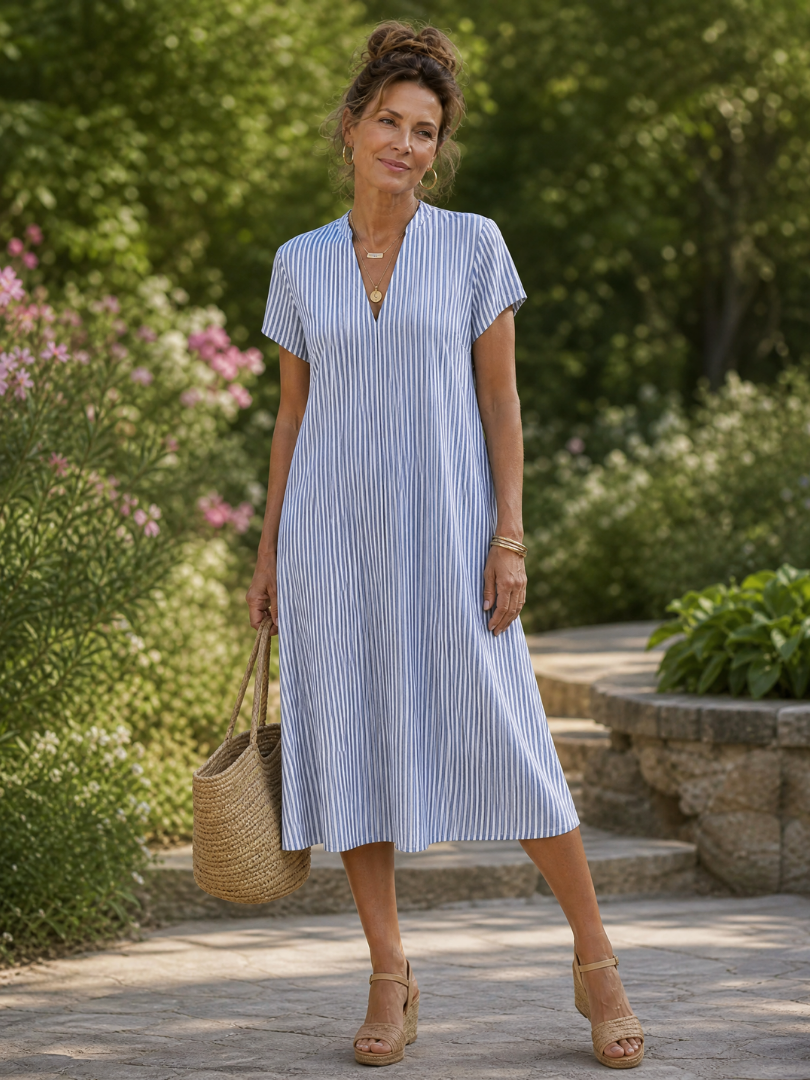 Vesine | Floral Collared Short Sleeve Midi Dress