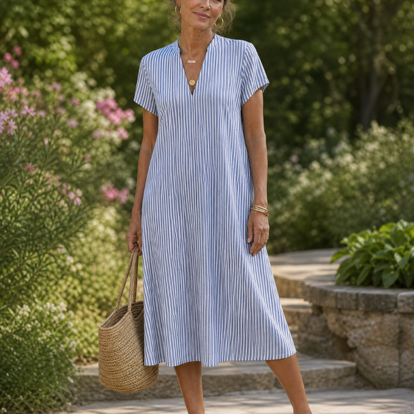 Vesine | Floral Collared Short Sleeve Midi Dress