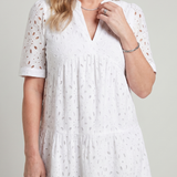Isarina | Short Sleeve Eyelet Detail Knee Length Dress