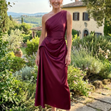 Celna | One Shoulder Draped Satin Midi Dress