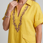 Kalthea | Short Sleeve V Neck  Embroidered Detail Midi Dress