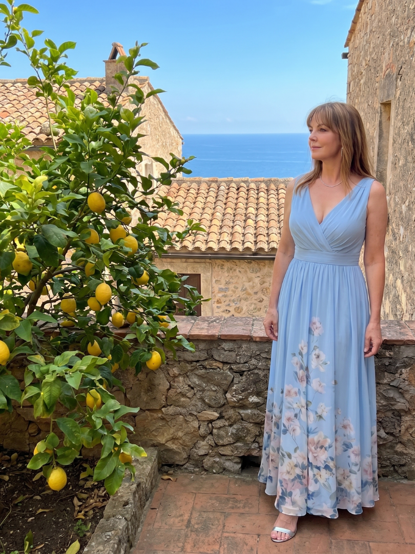 Laemarie | Sleeveless V Neck Soft Floral Hem Midi Dress