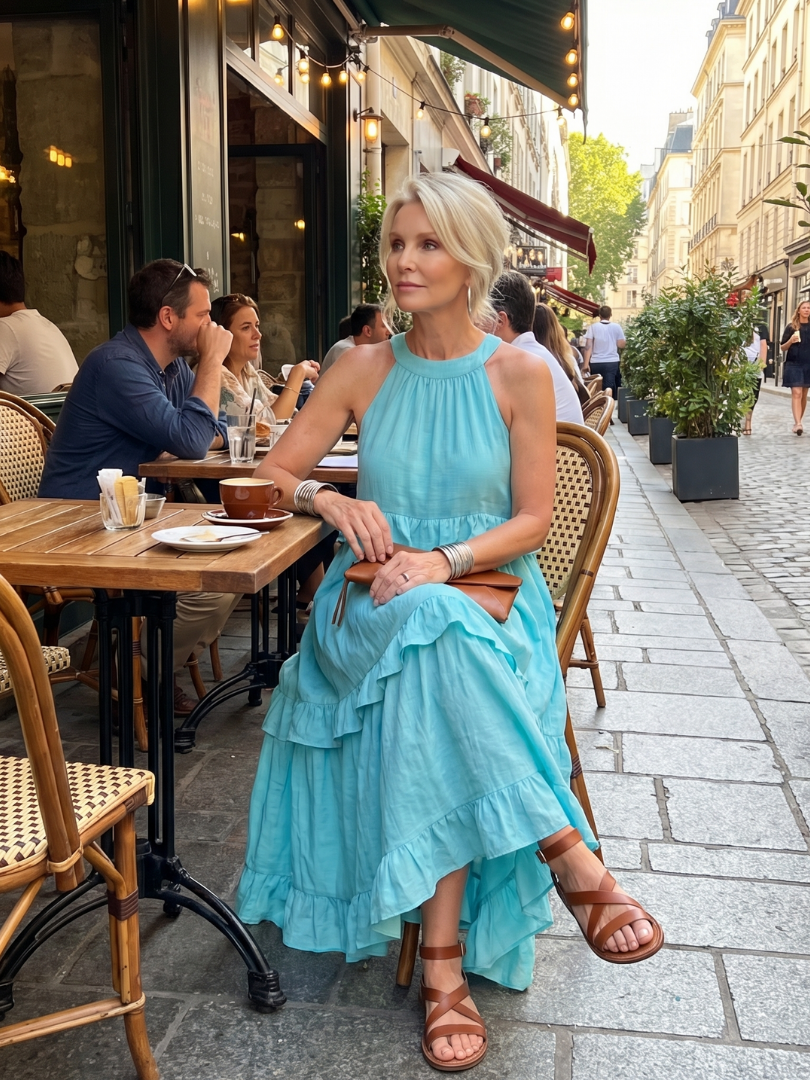 Vidassa | Tiered Ruffle Halter Maxi Dress