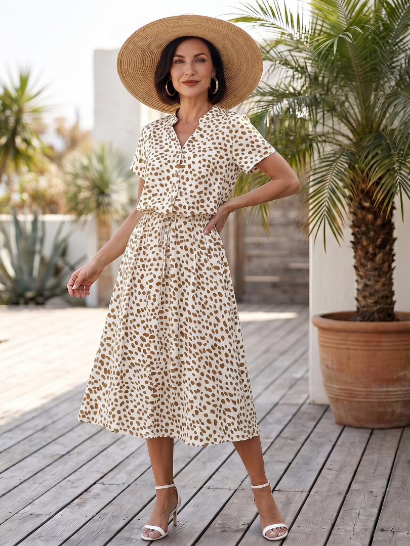 Milrin | Printed Button Front Belted Midi Dress