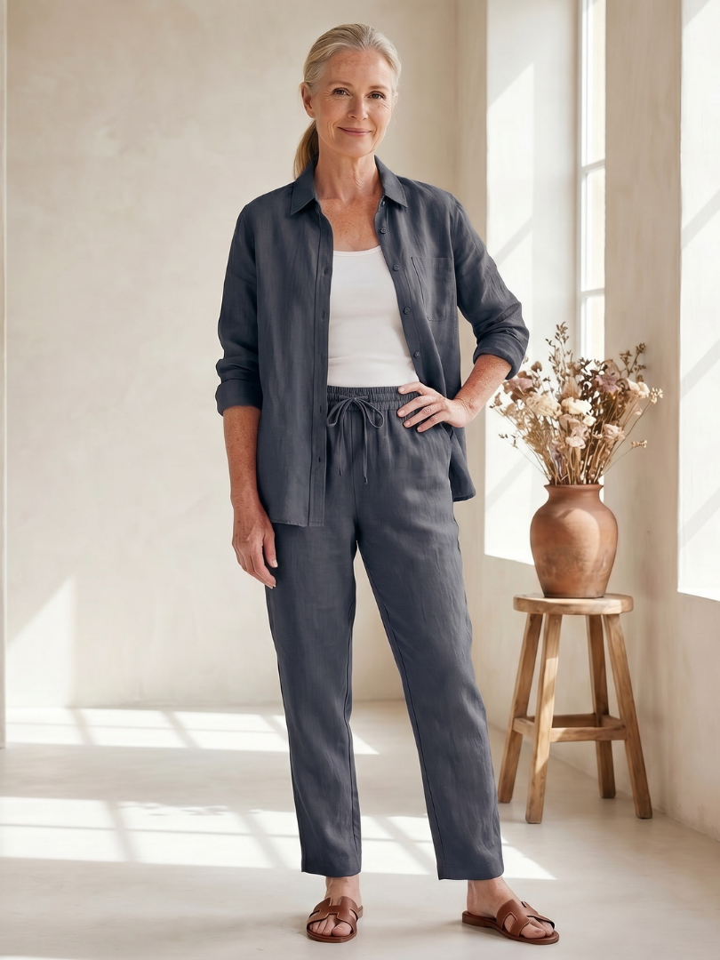 Elisette | Long Sleeve Shirt Tapered Pants Set