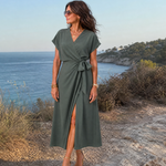 Romilia | Short Sleeve Wrap Tie Midi Dress