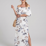 Orlalia | Off Shoulder Soft Floral Print Midi Dress