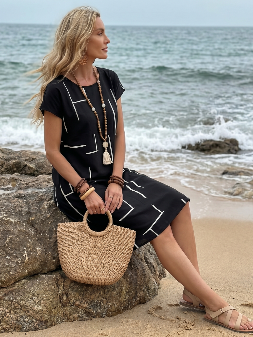 Noralia | Short Sleeve Abstract Print Knee Length Dress