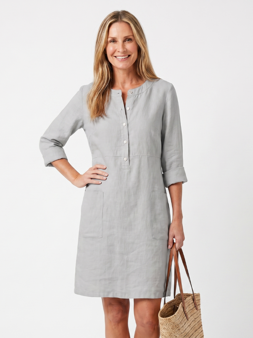 Haletta | Button Front Sleeve Knee Length Dress