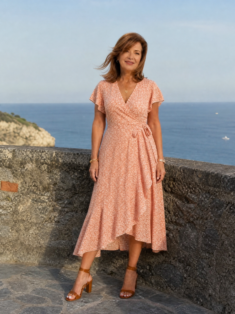 Vallette | Floral Wrap Ruffle Midi Dress