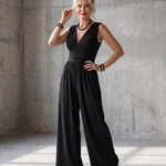 Renna | Deep V Waist Defined Wide Leg Jumpsuit