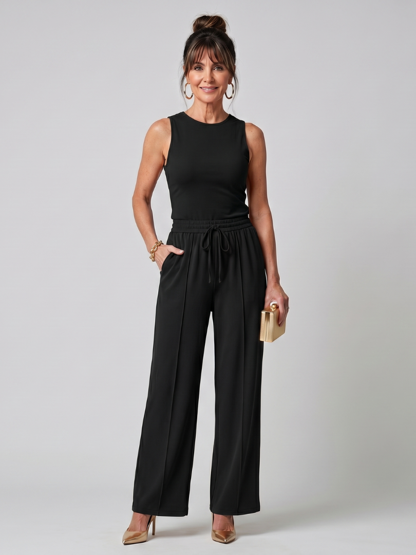 Dorney | Sleeveless Smooth Wide Leg Pants Set