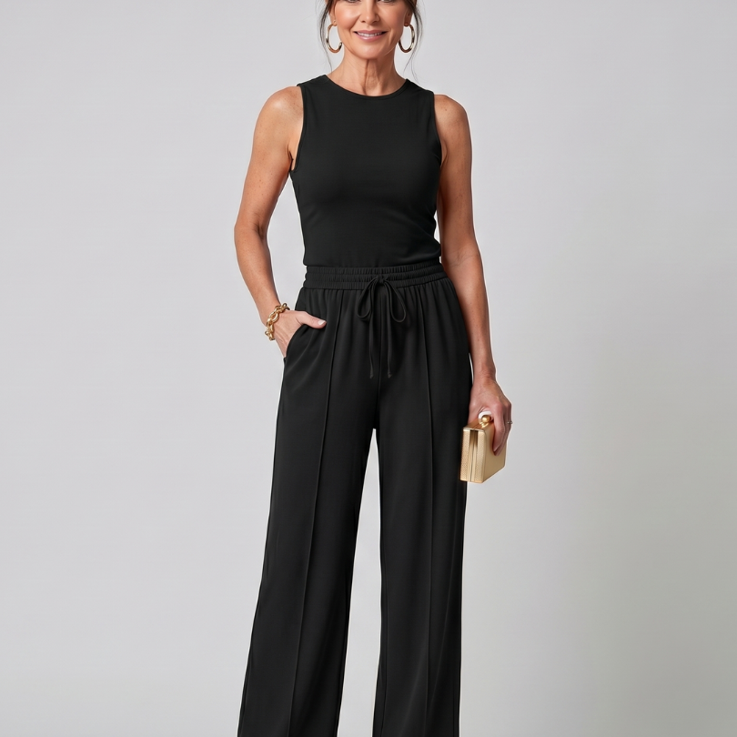 Dorney | Sleeveless Smooth Wide Leg Pants Set