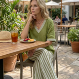 Penette | Contrast V Neck Tunic Stripe Trouser Set
