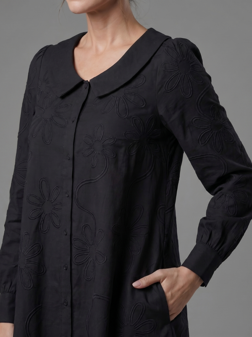 Eloney | Button Front Collar Knee Length Dress