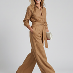Marenney | Long Sleeve Button Front Wide Leg Jumpsuit