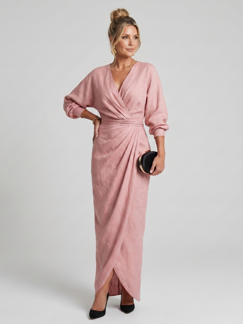Senda | Long Sleeve Wrap Overlap Skirt Midi Dress