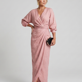 Senda | Long Sleeve Wrap Overlap Skirt Midi Dress