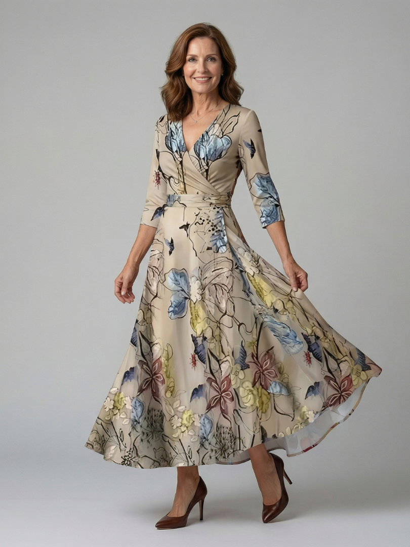 Liasette | Cross Wrap Neck Midi Dress