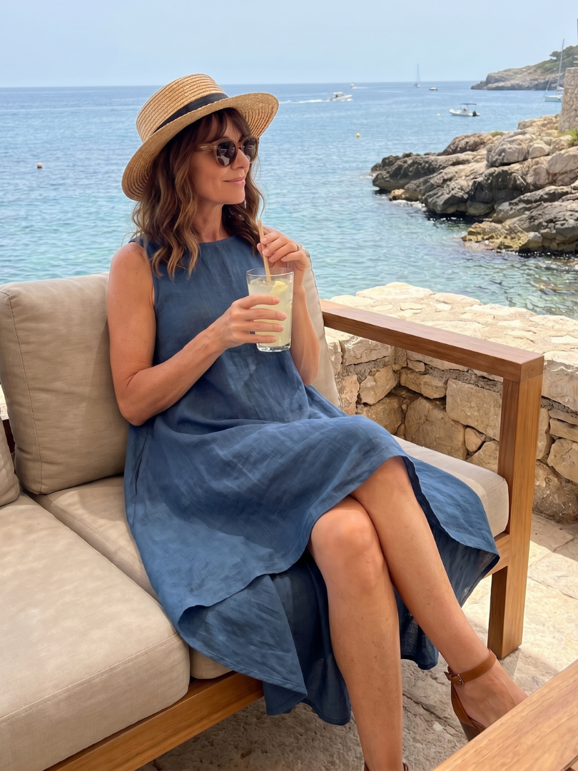 Rosthea | Flowing High Low Clean Neckline Midi Dress