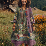 Fiodra | Embroidered Panel Long Sleeve Midi Dress