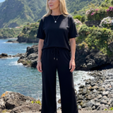 Wilnia | Short Sleeve Drawstring Waist And Straight Leg Pants Set