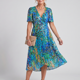 Daldra | Flutter Sleeve Gathered Waist Floral Print Midi Dress