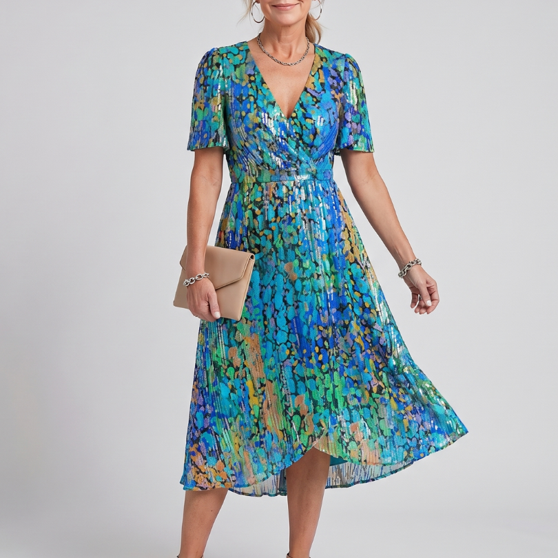 Daldra | Flutter Sleeve Gathered Waist Floral Print Midi Dress