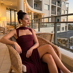 Fleurbelle | Cutout Neck Pleated Slit Maxi Dress