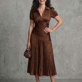 Mirna | Pleated Waistline Stripe Midi Dress
