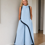 Tovarina | Contrast Trim Sleeveless Layered Top And Wide Leg Pants Set
