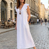 Briabeth | Ruffle Trim Sleeveless Neck Midi Dress