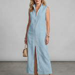 Norrin | High Collar Front Slit Midi Dress