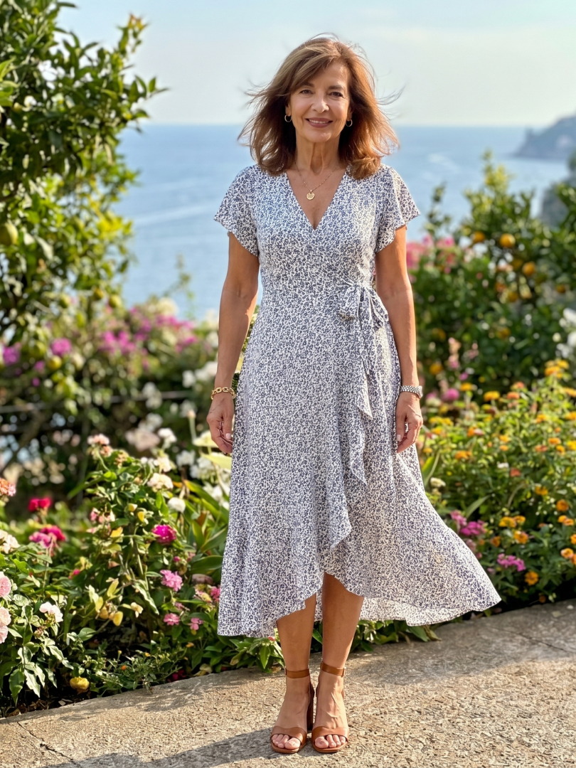 Vallette | Floral Wrap Ruffle Midi Dress