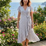 Vallette | Floral Wrap Ruffle Midi Dress
