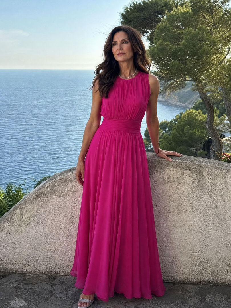 Hiladra | Sleeveless Gathered Waist Midi Dress