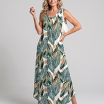 Tesmarie | Sleeveless Tropical Leaf Print Midi Dress