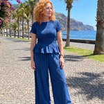 Selthea | Peplum Detail Smocked Top And Wide Leg Pants Set