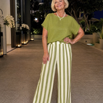 Magdara | Linen Blend Top And Striped Wide Leg Pants Set