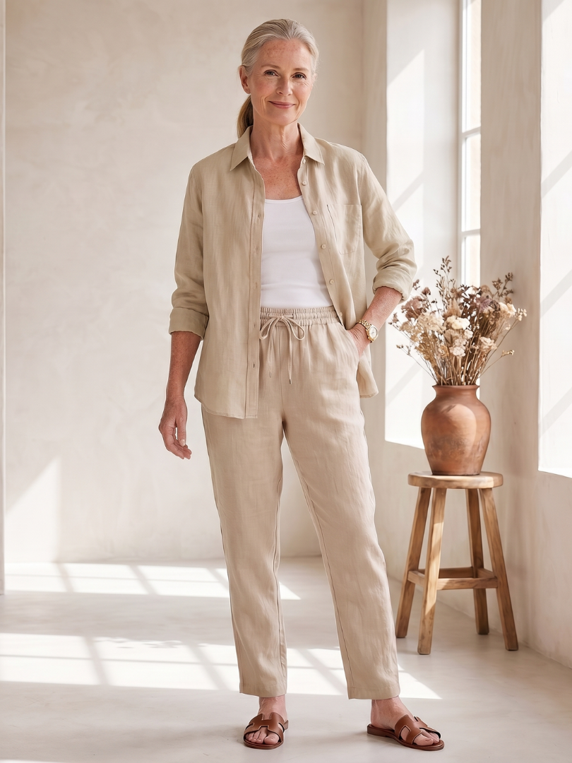 Elisette | Long Sleeve Shirt Tapered Pants Set