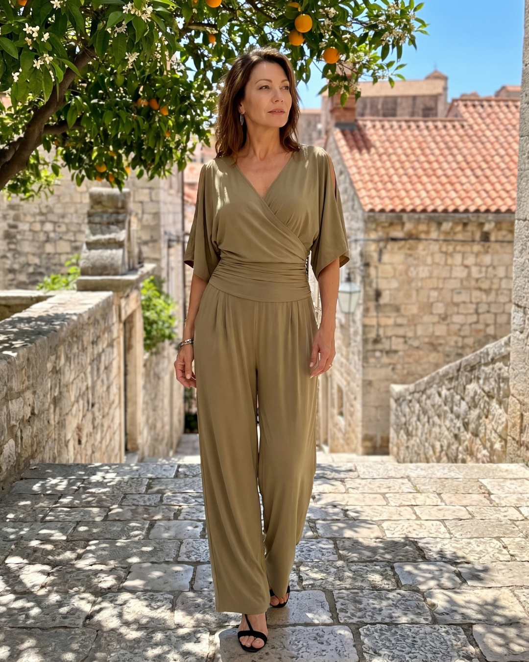 Noretta | Cold Shoulder Wrap Waist Relaxed Jumpsuit