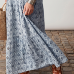 Teswen | Notch Neck Printed Long Sleeve Maxi Dress