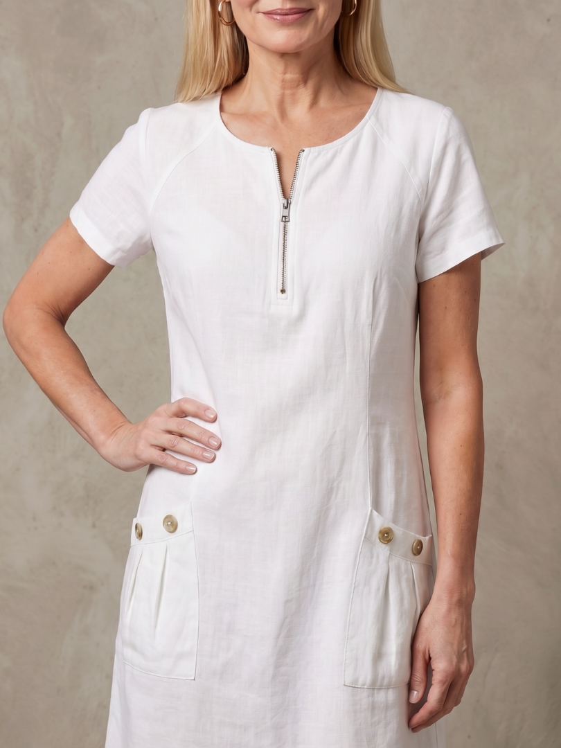 Callabelle | Zip Neck Pocket Detail Knee Length Dress