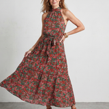Tesdra | High Neck Floral Tiered Midi Dress