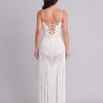 Renwyn | Halter Neck Crochet Fringe Detail Maxi Dress
