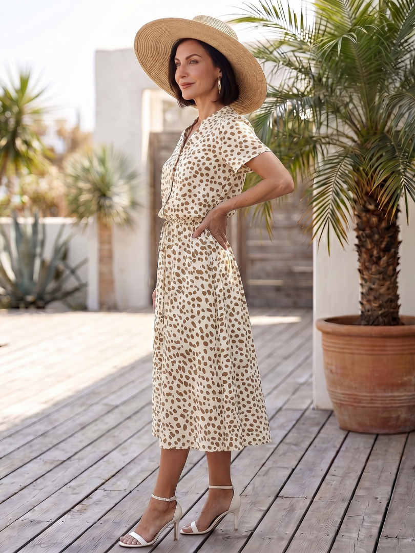 Milrin | Printed Button Front Belted Midi Dress