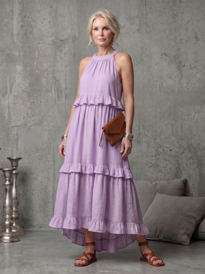 Vidassa | Tiered Ruffle Halter Maxi Dress