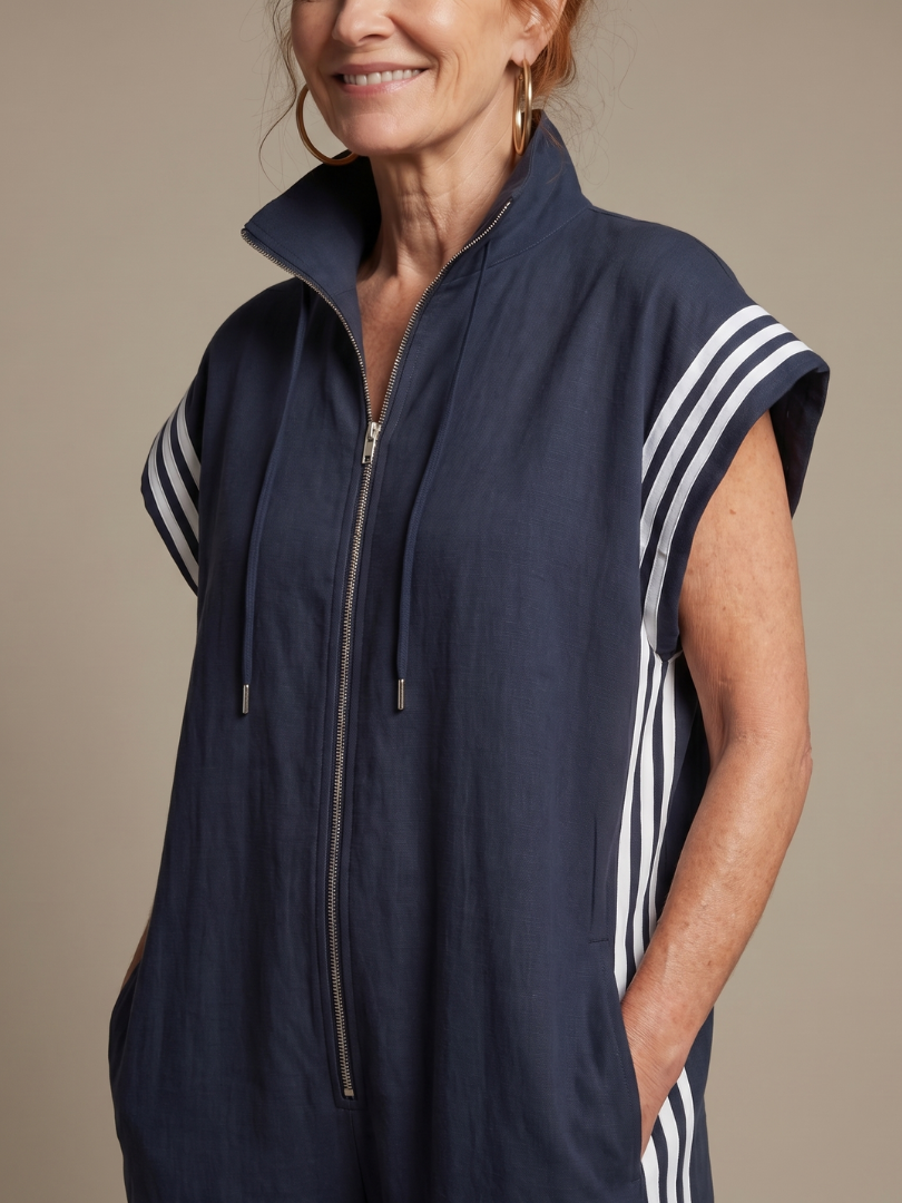 Mirania | Zip Front Stripe Panel Jumpsuit