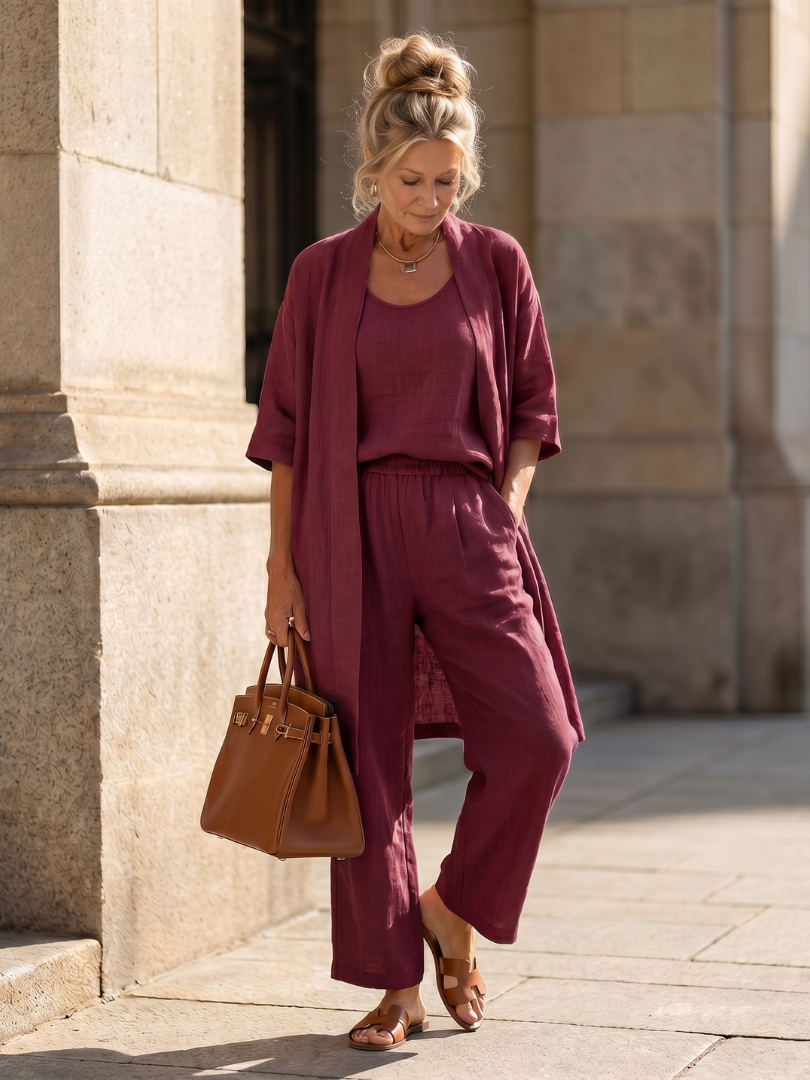 Theassa | Three Piece Relaxed Top Pant Set